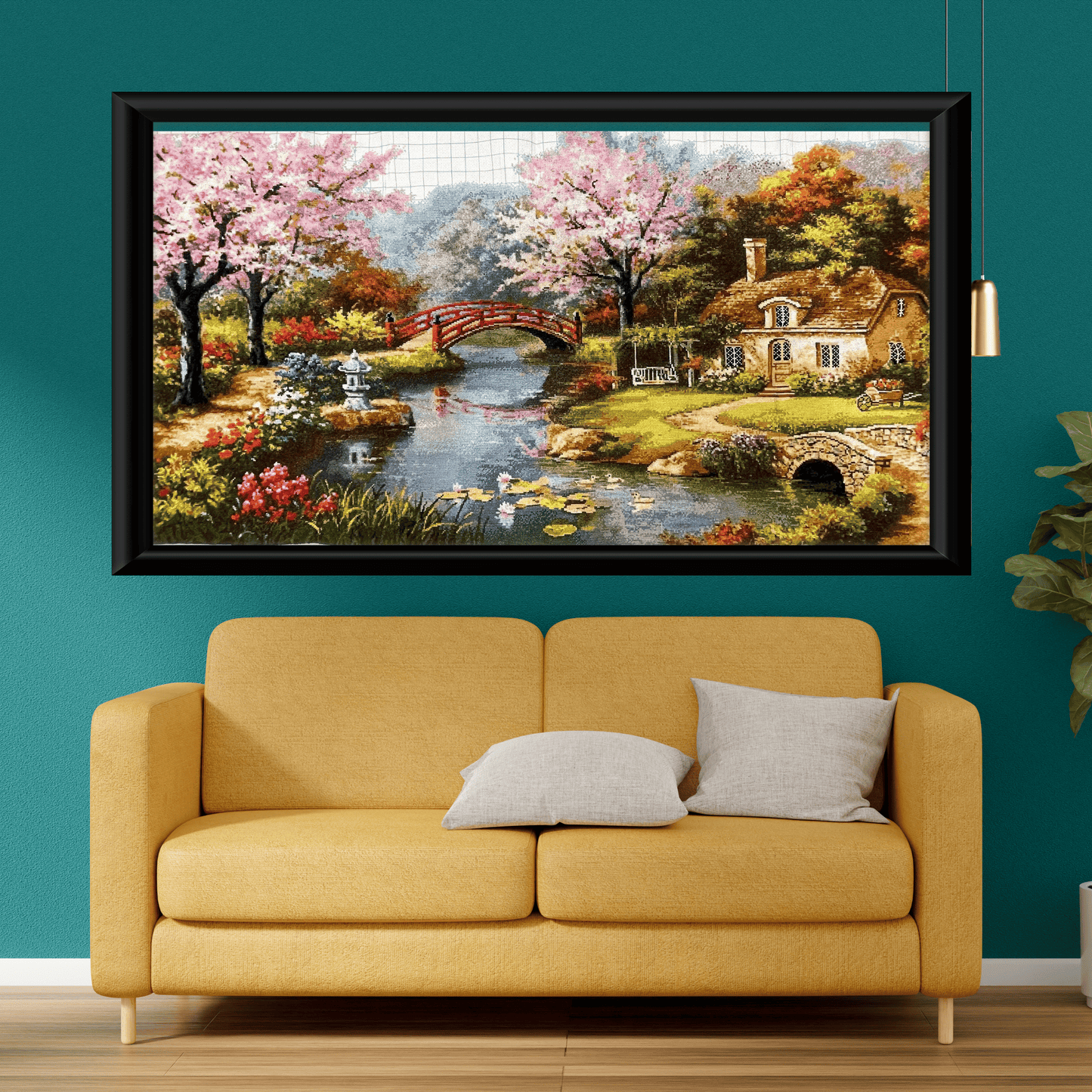 Large Cross Stitch | Chinese Garden Design | Elegant Wall Decor | Unique Gift for Nature Lovers | Perfect for Home Decor