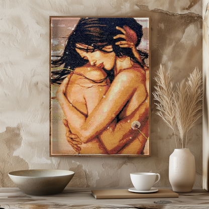 Handmade Cross Stitch | Romantic Home Decor | Unique Gift for Couples | Finished Embroidery | Heartfelt Stitching | Wall Decor