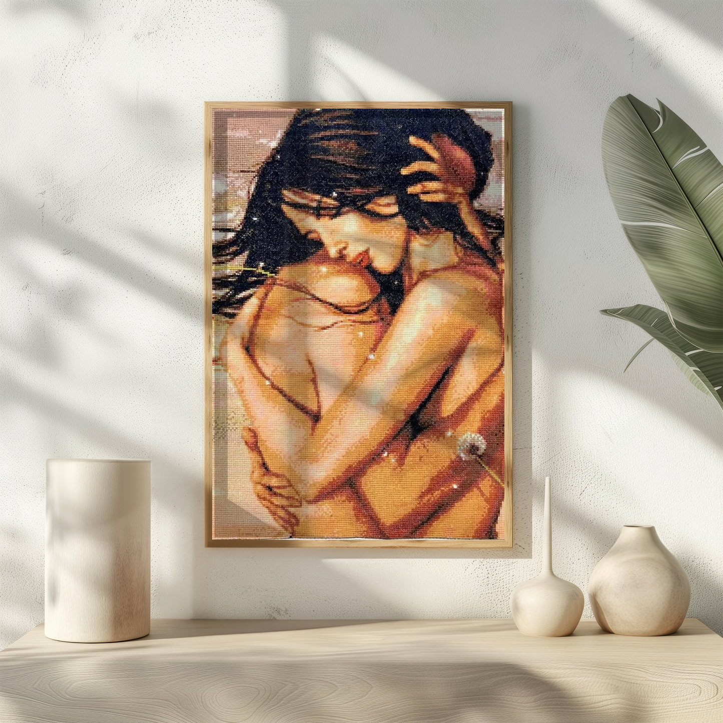 Handmade Cross Stitch | Romantic Home Decor | Unique Gift for Couples | Finished Embroidery | Heartfelt Stitching | Wall Decor