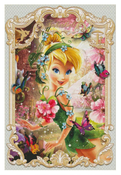 Handmade Cross Stitch Tinker Bell Art | Enchanted Fairy Design | Unique Wall Decor | Perfect Gift for Disney Fans & Fairy Tale Lovers