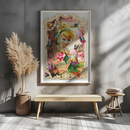 Handmade Cross Stitch Tinker Bell Art | Enchanted Fairy Design | Unique Wall Decor | Perfect Gift for Disney Fans & Fairy Tale Lovers