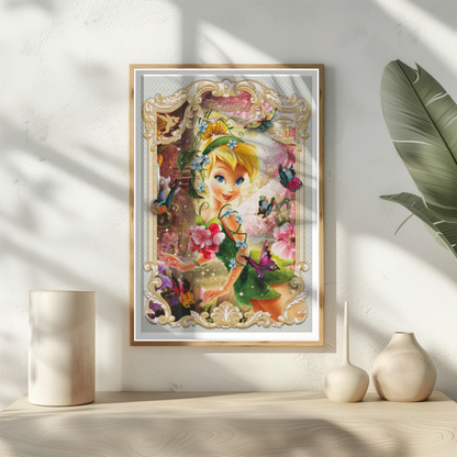 Handmade Cross Stitch Tinker Bell Art | Enchanted Fairy Design | Unique Wall Decor | Perfect Gift for Disney Fans & Fairy Tale Lovers