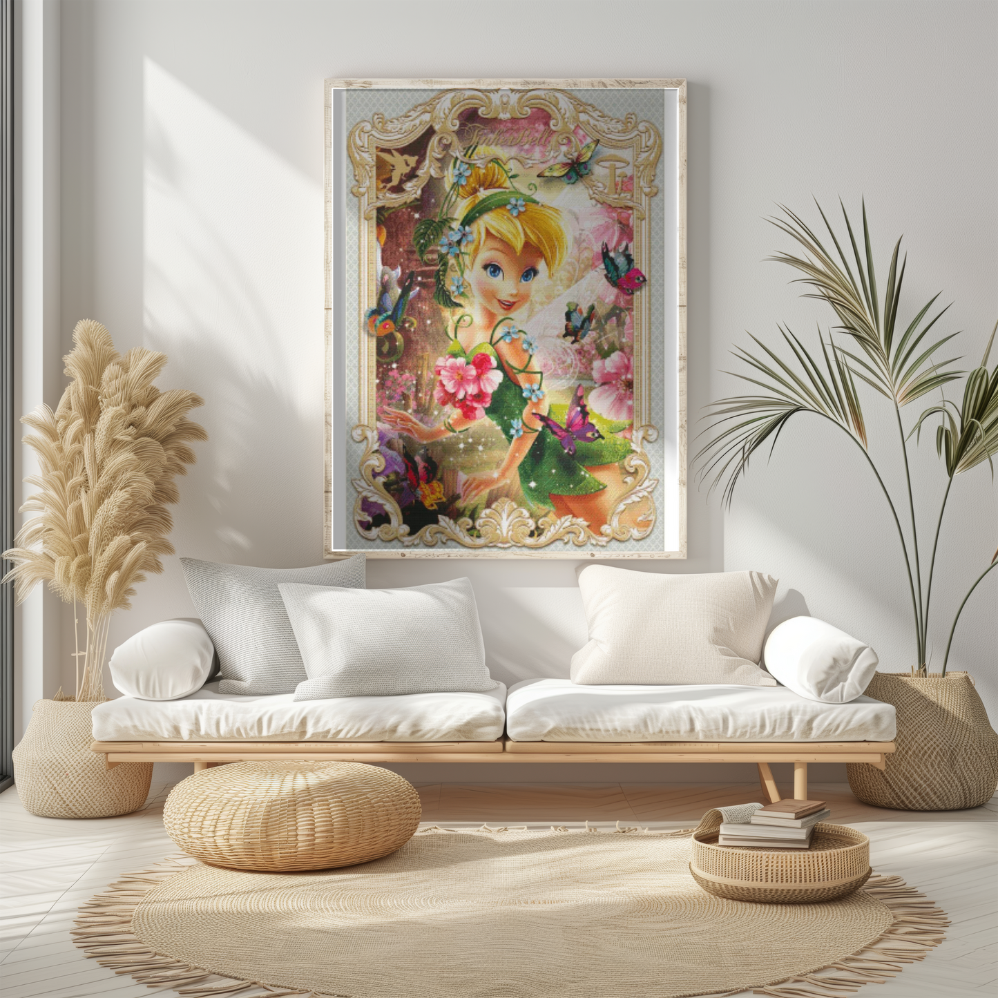 Handmade Cross Stitch Tinker Bell Art | Enchanted Fairy Design | Unique Wall Decor | Perfect Gift for Disney Fans & Fairy Tale Lovers