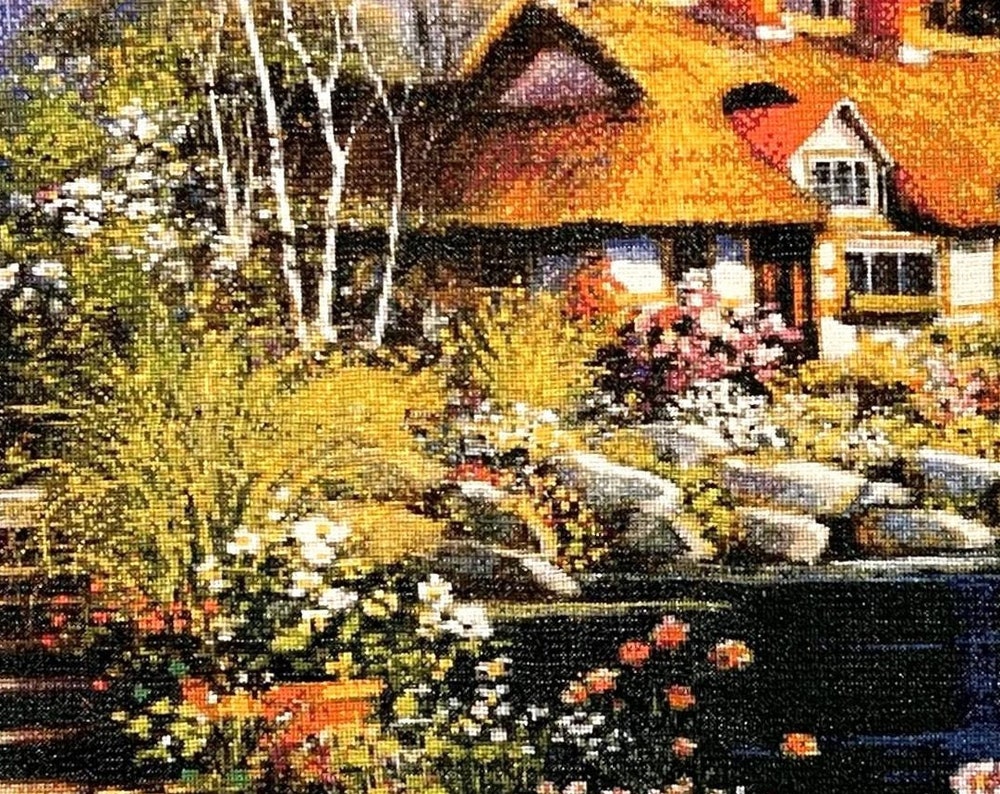 Handmade Cross Stitch Enchanted Garden Art | Whimsical Floral Design | Large Cross Stitch | Perfect Gift for Garden Lovers & Collectors